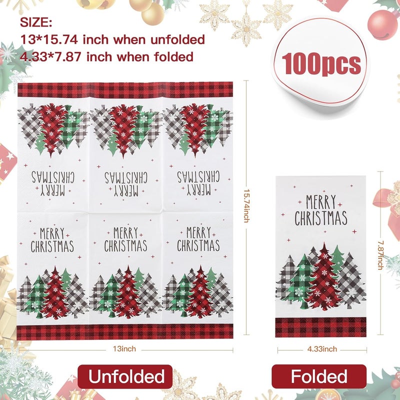Tamone 100PCS 3-Ply Red Christmas Napkins - Red Christmas Tree Napkins Disposable - Premium Quality Dinner Napkins Soft and Absorbent - Image 2